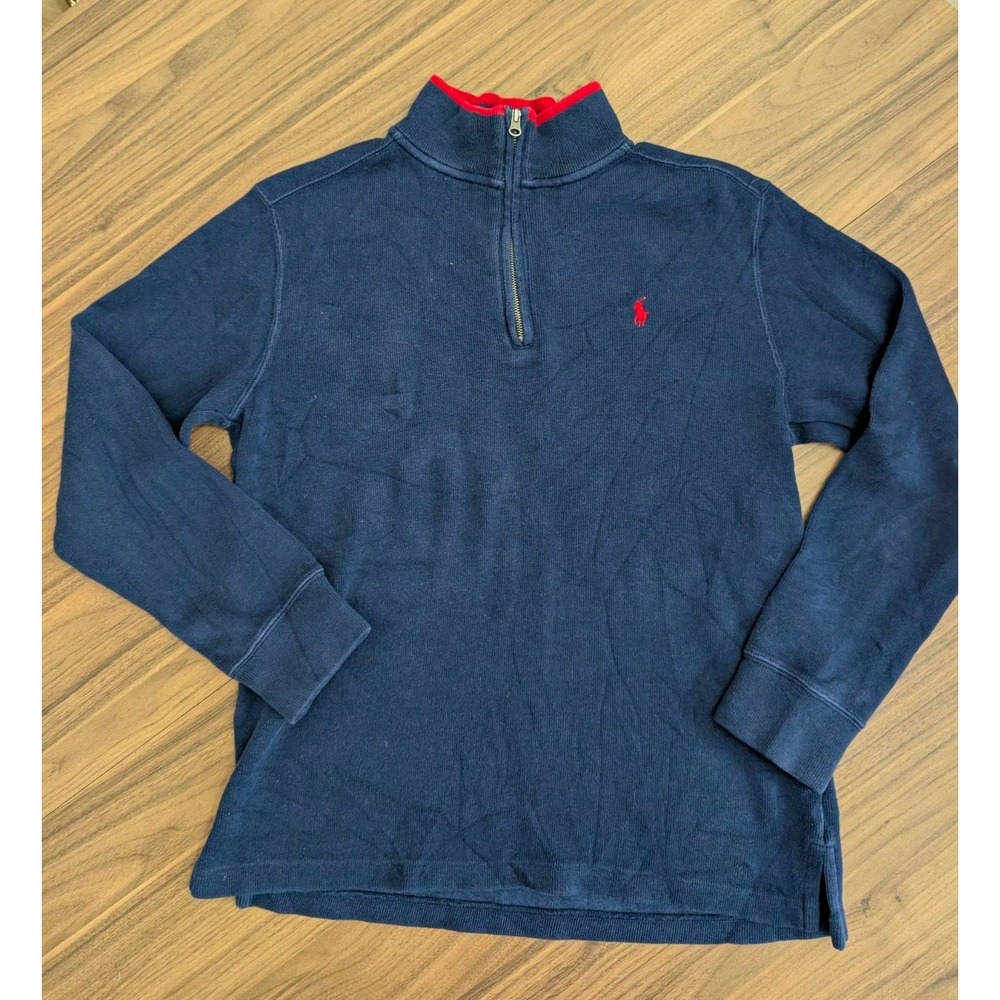 Polo Ralph Lauren Boys L 14-16 Navy Quarter Zip Pullover Red Pony Cotton